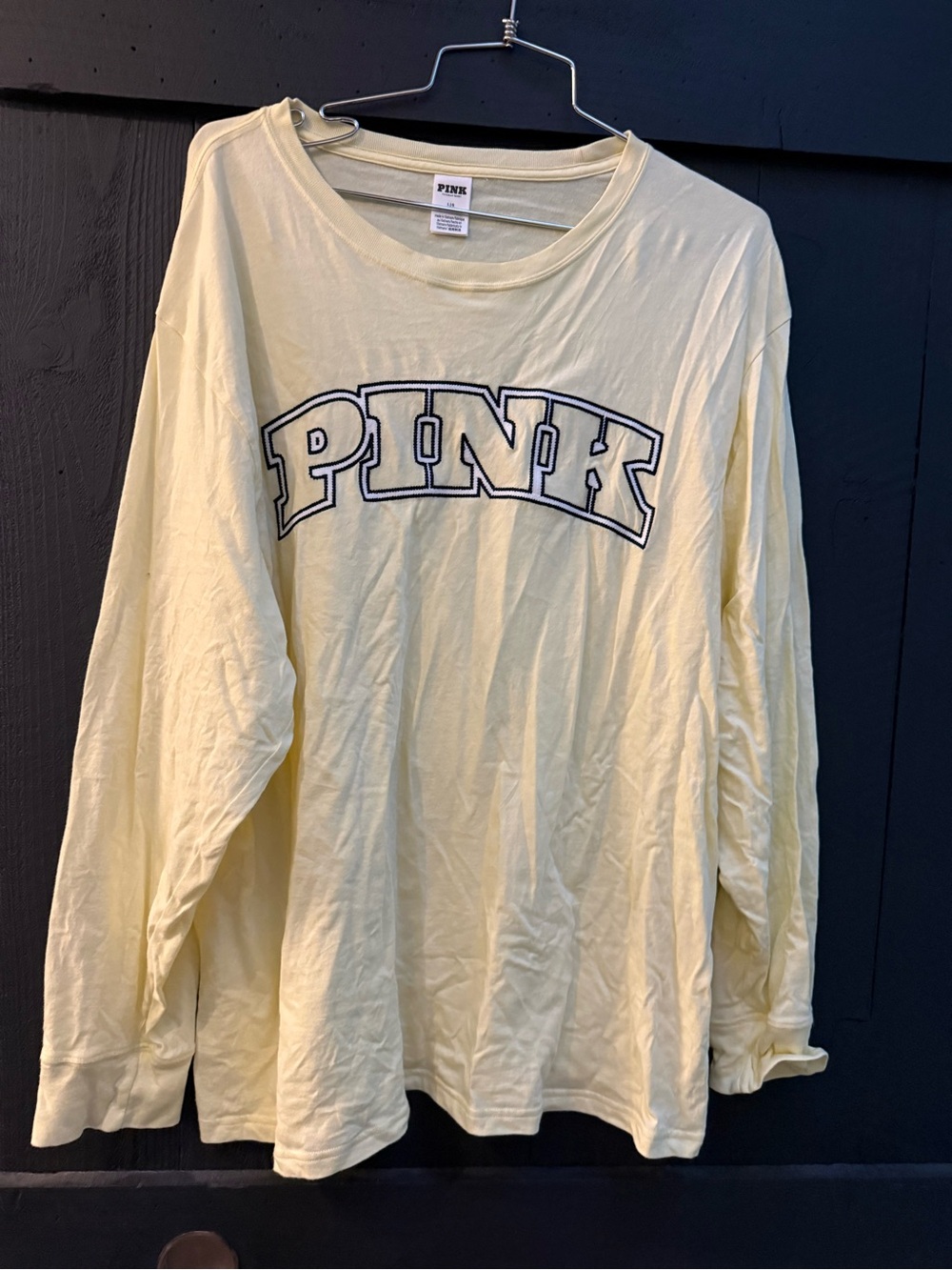 PINK Victoria's Secret Pale Yellow Long Sleeve Logo Tee